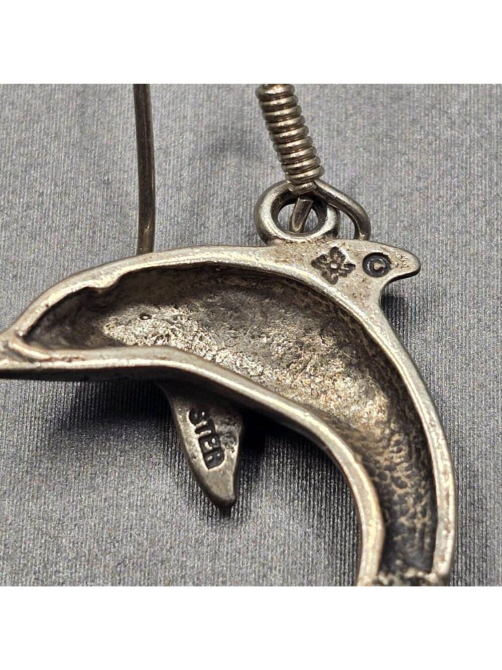 Vintage Sunwest Sterling Silver Dolphin Dangle Earrings 1.25" Nautical Sea Life - Picture 3 of 7